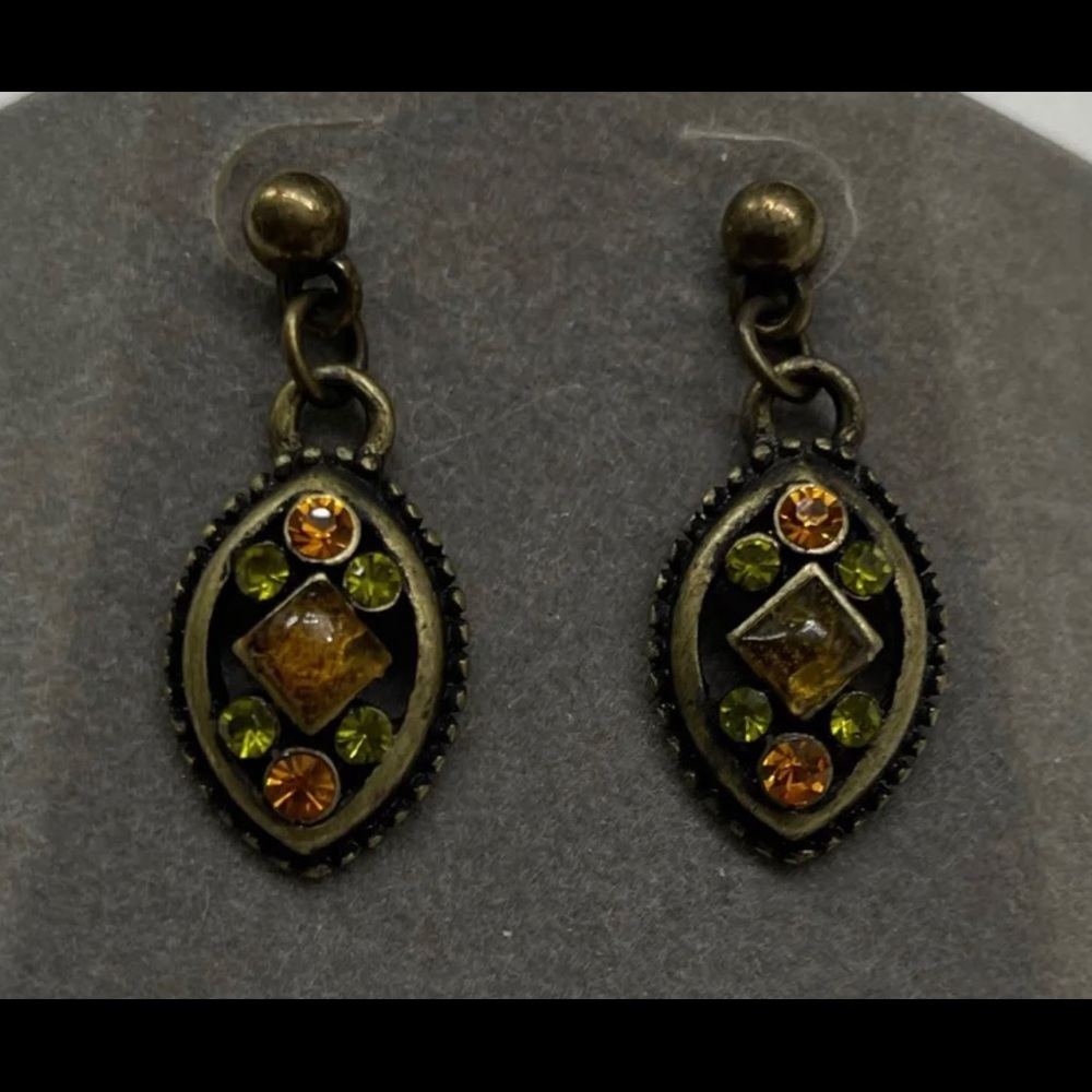 Earrings (Green & Orange Stones)